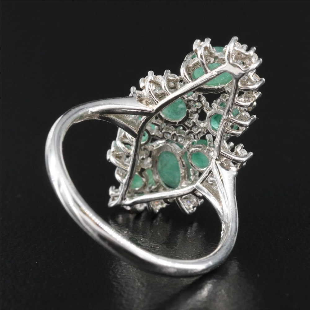 STERLING SILVER 925 GENUINE EMERALD AND CUBIC ZIRCONIA COCKTAIL RING (7) - Picture 14 of 16